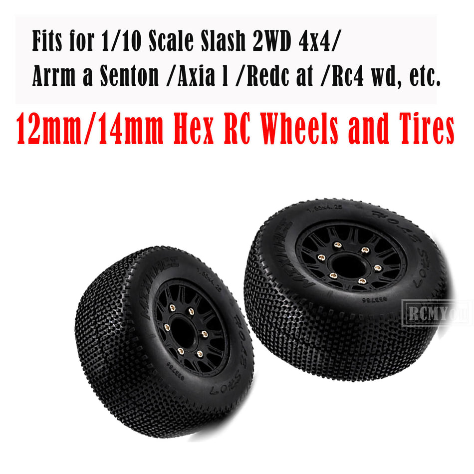 12mm/14mm Hex Rc Truck Tires for 1/10 Traxxas Slash 2WD 4×4,Axial/Arrma Senton/Redcat Rc4wd,Hex Detachable Replacement Running