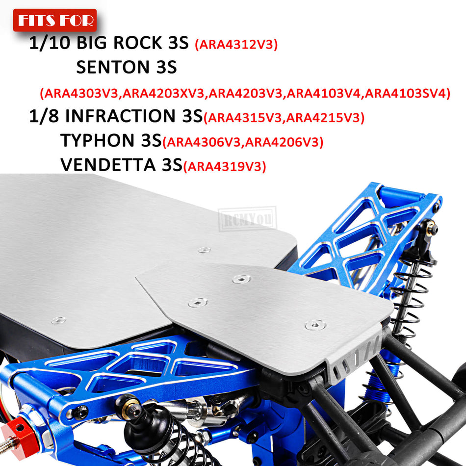 Stainless Steel Chassis Protect Armor Skid Plate Guard Upgrades Part for Arrma  1/10 Big Rock/Senton 3S BLX;1/8 Infraction/Typhon/Vendetta 3S BLX