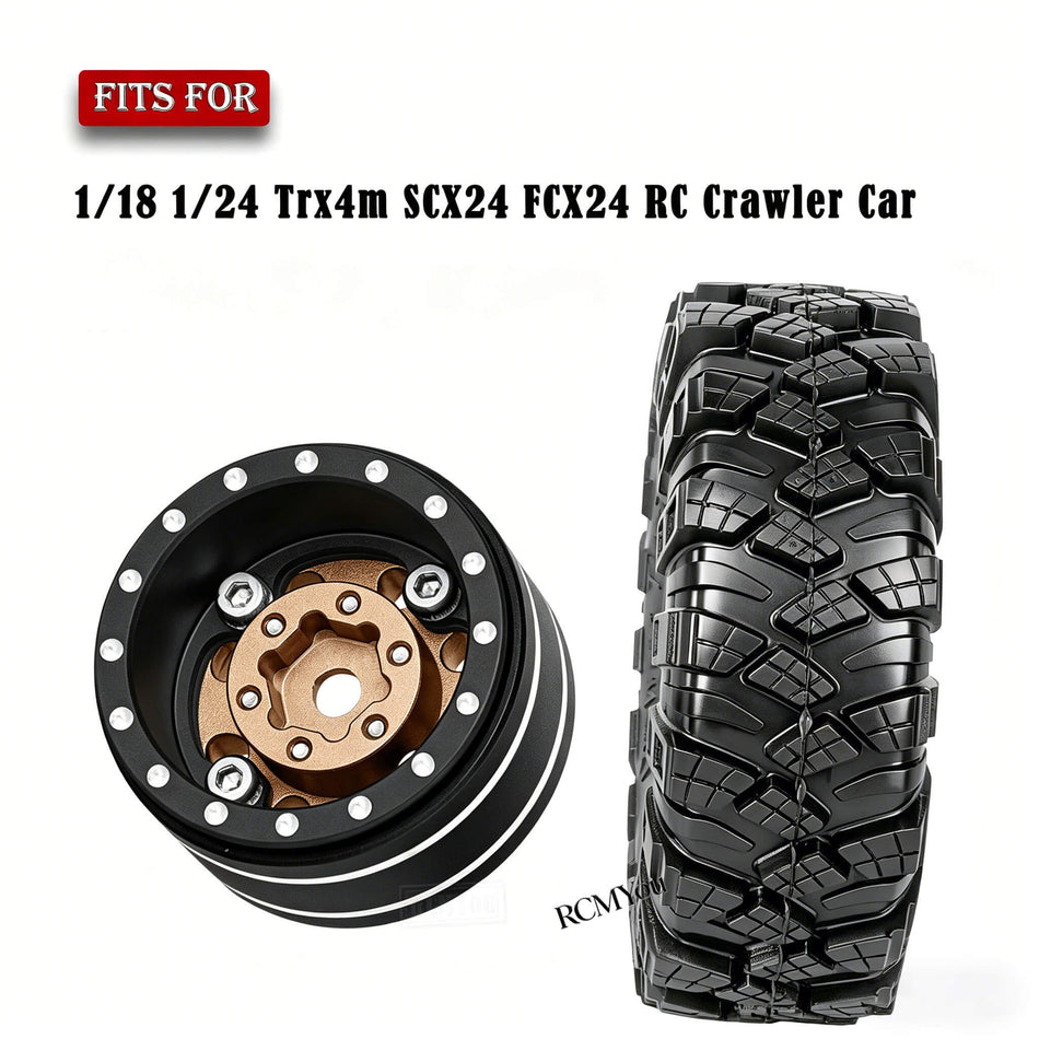 RC 1.0 Beadlock Wheels and Tires for 1/18 1/24 traxxas Trx4m axial SCX24 FMS FCX24 RC Crawler Car