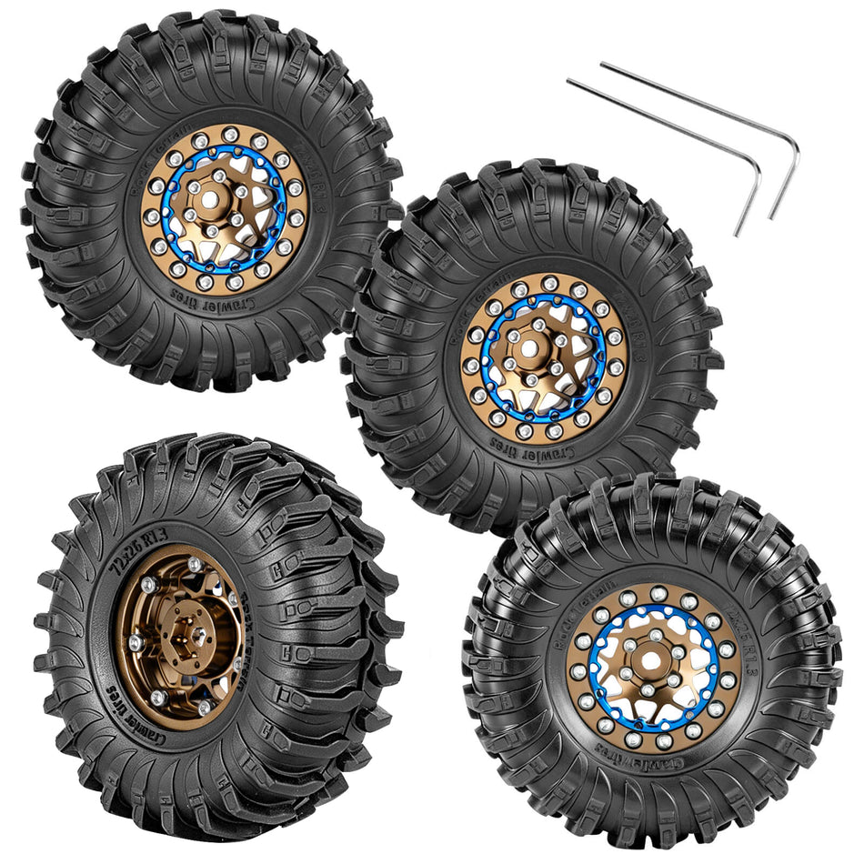 RC Aluminum 1.3" Beadlock Wheel Tires Set w/Wheels Ring for Traxxas Axial Fms 1/18 1/24 Trx4m SCX24 FCX24 RC Crawler Car