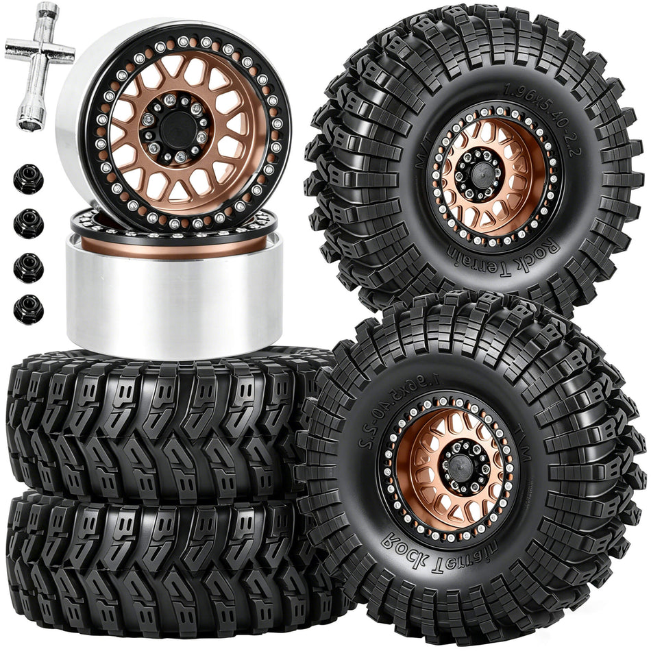 RC 2.2" Beadlock Wheels Tires Set for 1/10 SCX10 I II 90046 AXI03007 TRX4 TRX6 VS4-10 D90 Gen7 Gen8 MST CFX RC Crawler Car