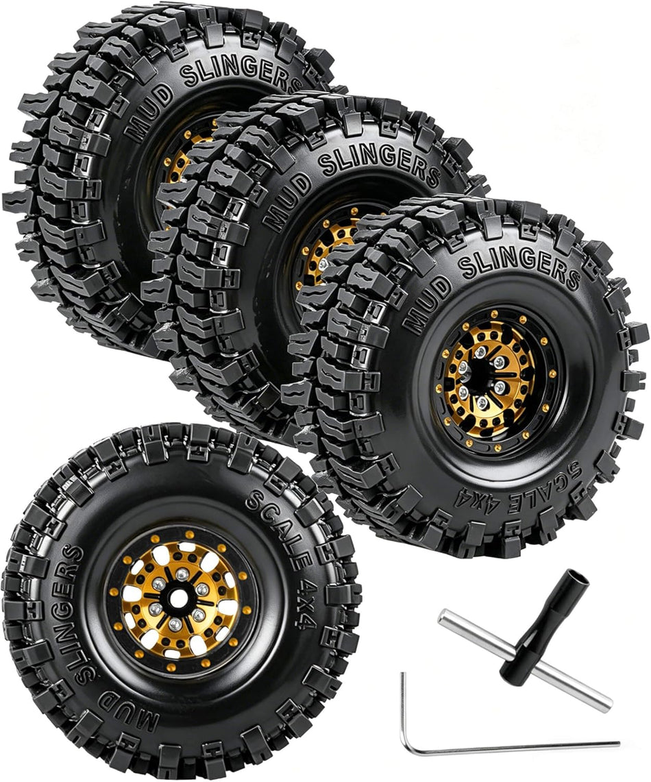 RC Aluminum (4PCS) 1.0 Wheel Rim Soft Rubber Tires for 1/18 1/24 Traxxas Trx4m Axial SCX24 RC Crawler Car