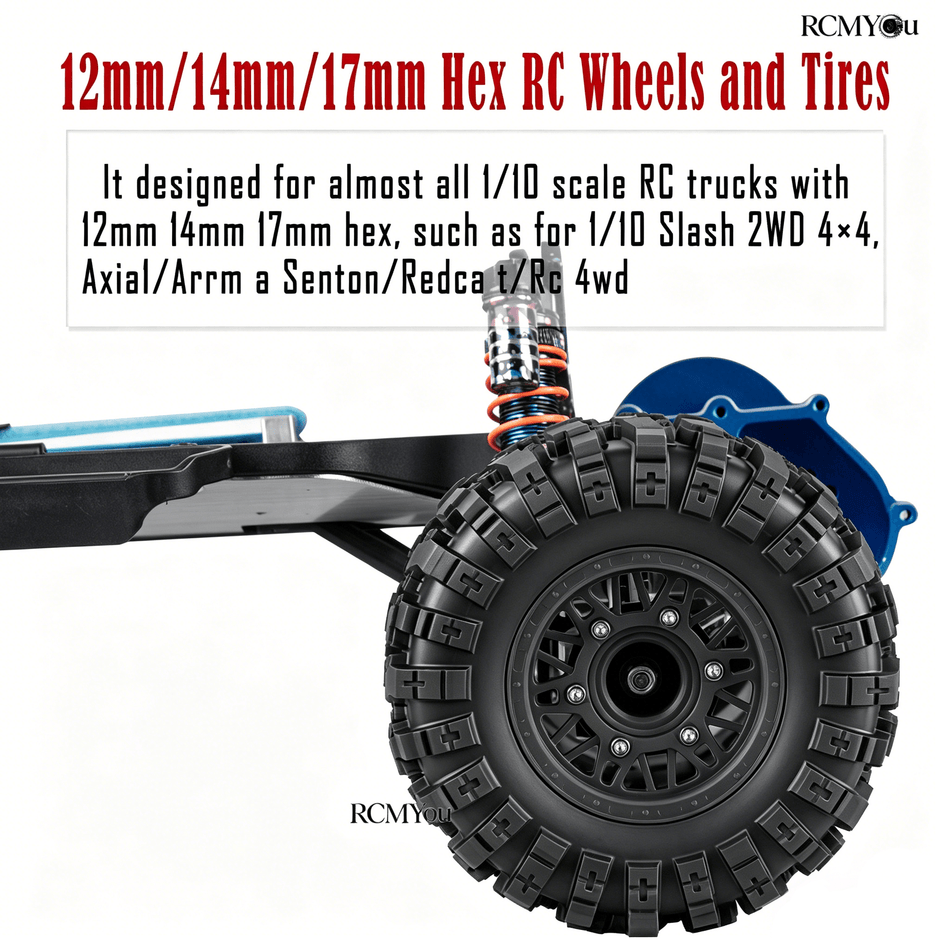 Rc Wheels and Tires Set for 1/10 Traxxas Slash 2WD 4×4 4WD,Arrma Senton,Axial,Redcat,Rc4wd,w/12mm/14mm/17mm Hex