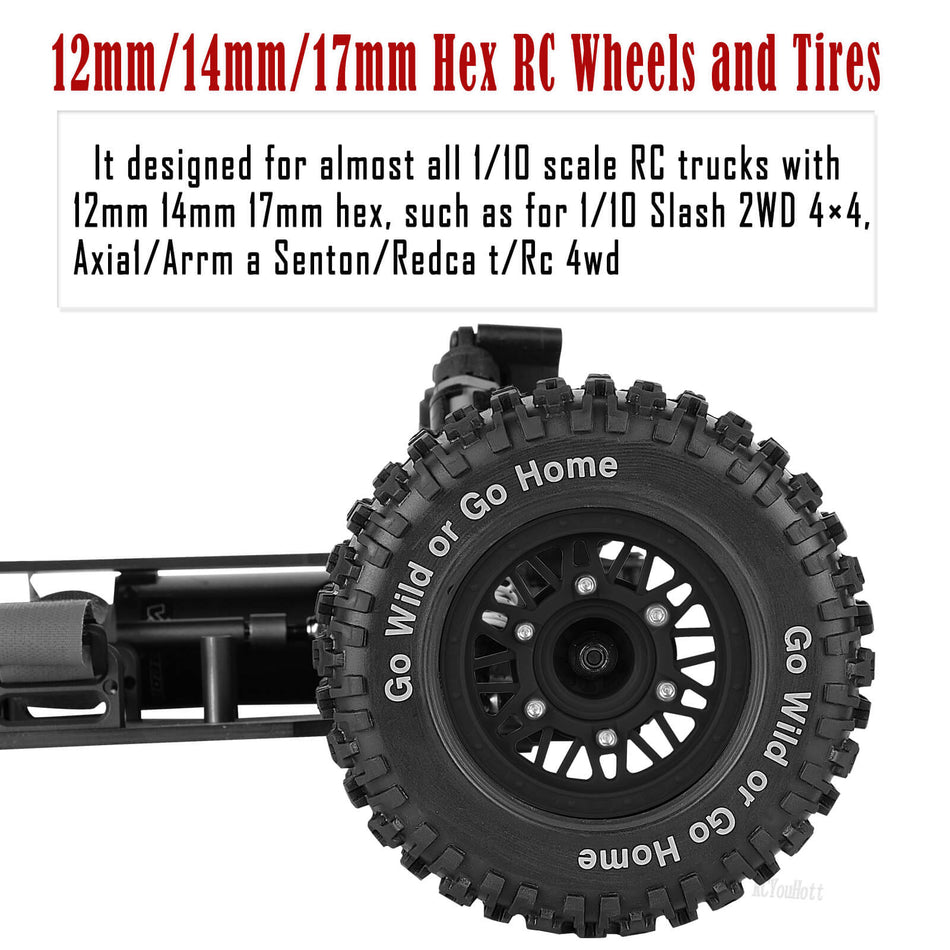 RC Wheels Tires Truck Tires 12mm/14mm/17mm Hex for 1/10 Traxxas Slash 4×4 4WD 2WD/Axial/Arrma Senton/Redcat/Rc4wd