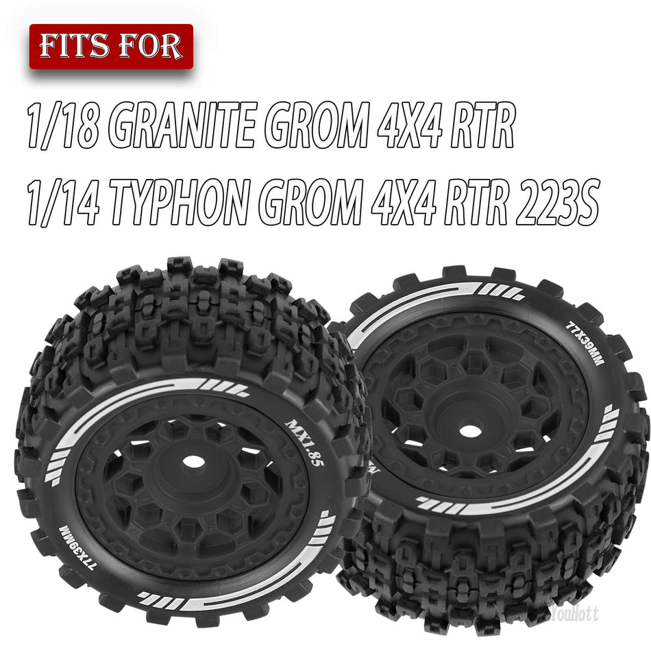 RC Wheels and Tires Pre-Glued 12mm Hex (4PCS) for 1/18 Arrma Granite Grom 4X4 RTR,1/14 Typhon Grom 4X4 RTR 223S