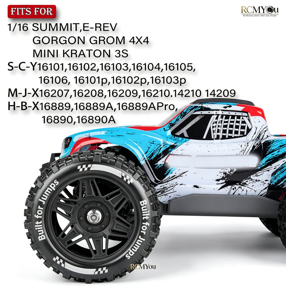 RCMYou Wheel and Tires Set for traxxas arrma 1/14 1/16 E-REVO/Summit MINI KRATON 3s/Gorgon GROM 4x4/MJX Hyper Go HBX SCY RC Car