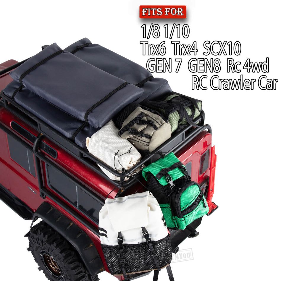 RC Simulated Roof Luggage Tent Bag Decoration/Tow Rope/Travel Bag Upgrades Part for 1/10 1/8 Traxxas Trx6/Trx4/Axial SCX10/Redcat GEN 7/GEN8/Rc4wd RC Crawler Car