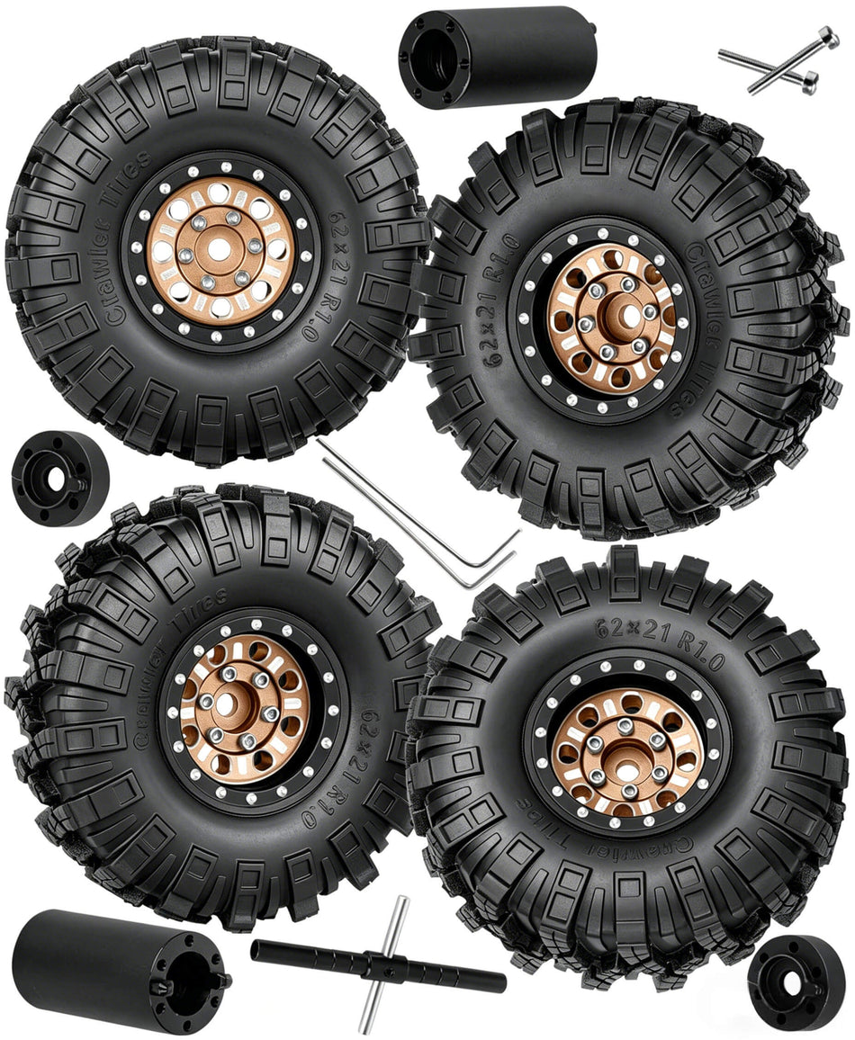 RC 1.0 Beadlock Wheels and Tires for 1/18 1/24 traxxas Trx4m axial SCX24 FMS FCX24 RC Crawler Car