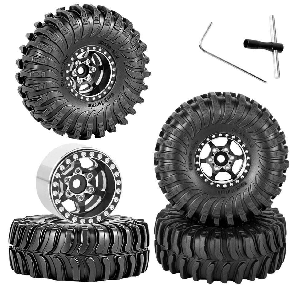 RC 1.0 Beadlock Wheels Tires Set for 1/24 Axial SCX24 Fms FCX24 1/18 Traxxas Trx4m RC Crawler Car