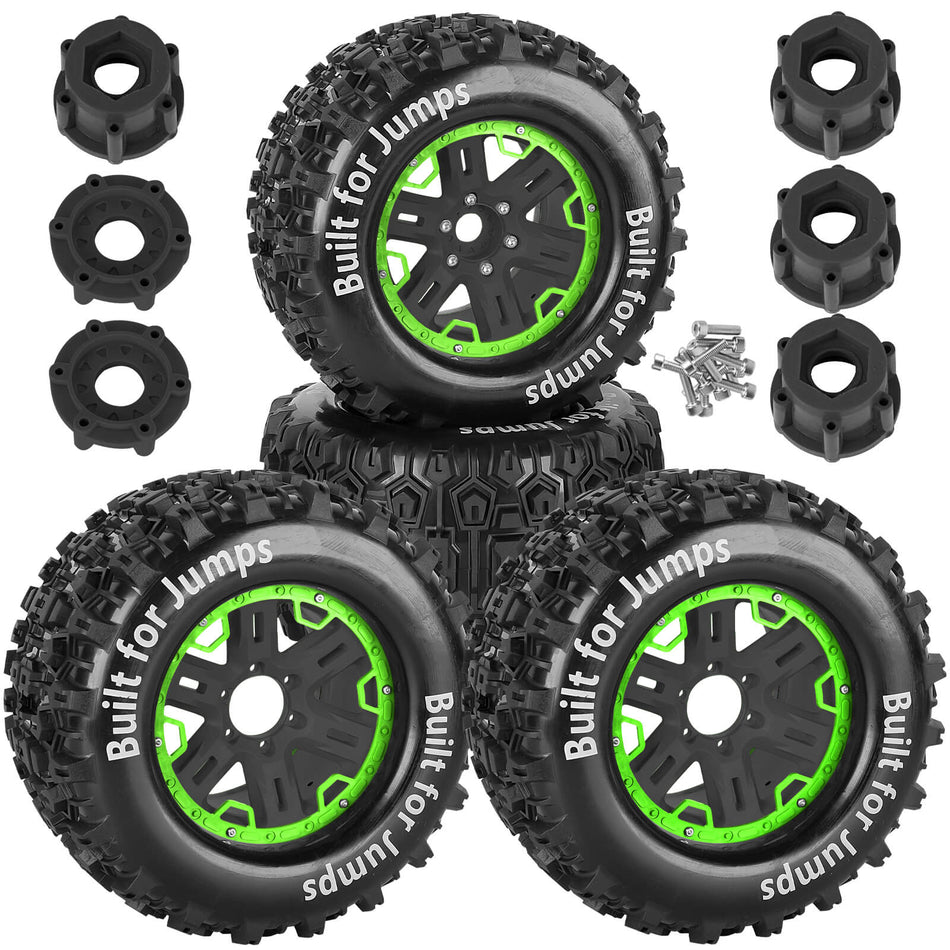RCMYou RC Wheels and Tires Set for 1/8 1/10 Monster Truck Tires,Traxxas/Arrma 6S/Summi t/E Rveo/T-Maxx RC Off-Road etc,17mm Hex