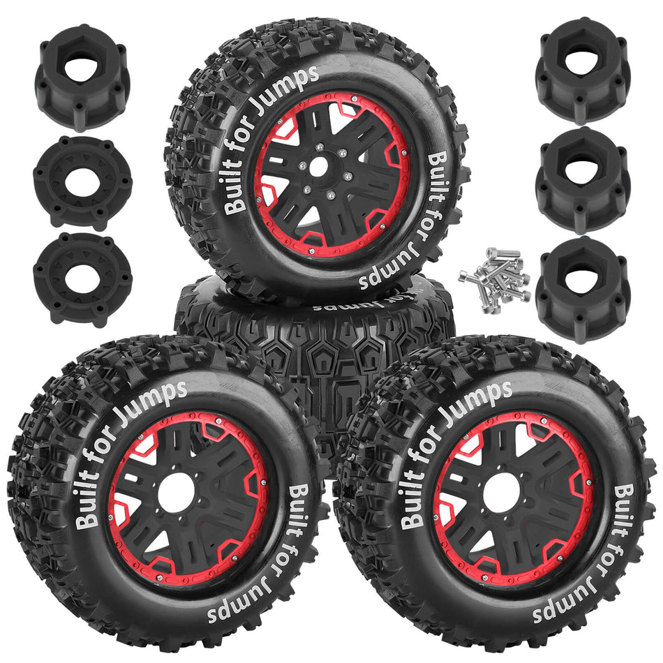RCMYou RC Wheels and Tires Set for 1/8 1/10 Monster Truck Tires,Traxxas/Arrma 6S/Summi t/E Rveo/T-Maxx RC Off-Road etc,17mm Hex