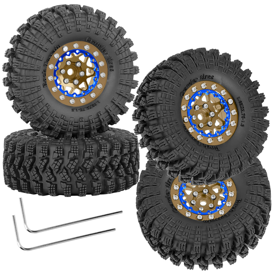 RC 1.3" Beadlock Wheel Tires Set/RC Wheels and Rim for 1/18 1/24 Traxxas Axial Fms Trx4m SCX24 FCX24 RC Crawler Car