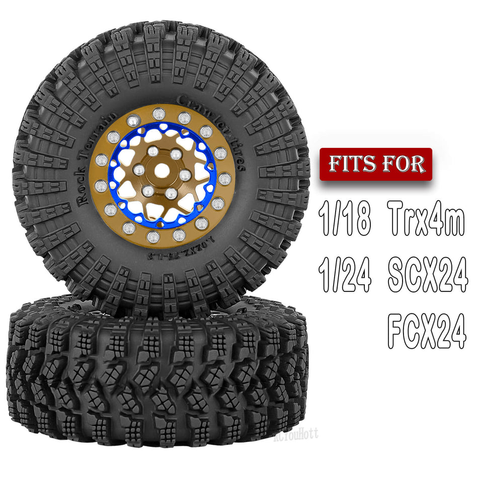 RC 1.3" Beadlock Wheel Tires Set/RC Wheels and Rim for 1/18 1/24 Traxxas Axial Fms Trx4m SCX24 FCX24 RC Crawler Car