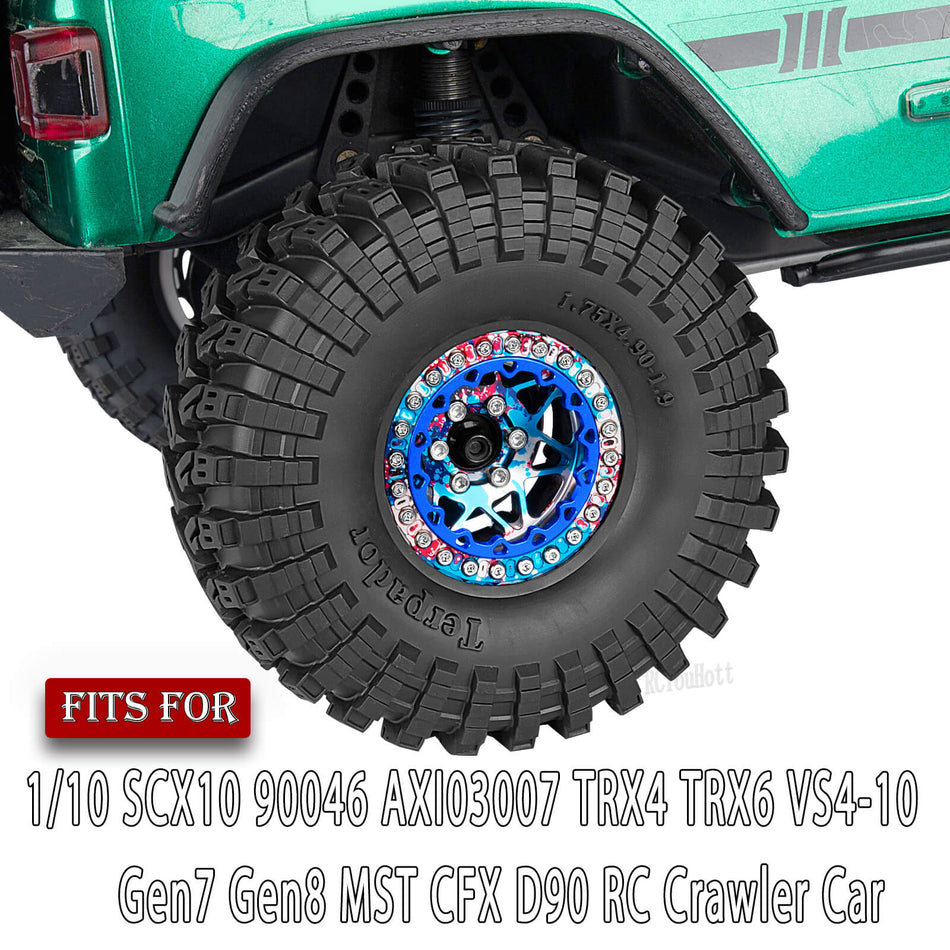 RC 1.9" Beadlock Wheel Tires Set 1.9 Beadlock Wheels and Tires for 1/10 Axial SCX10 90046 AXI03007 Traxxas TRX4 TRX6 VS4-10 Redcat Gen7 Gen8 MST CFX D90 RC Crawler Car