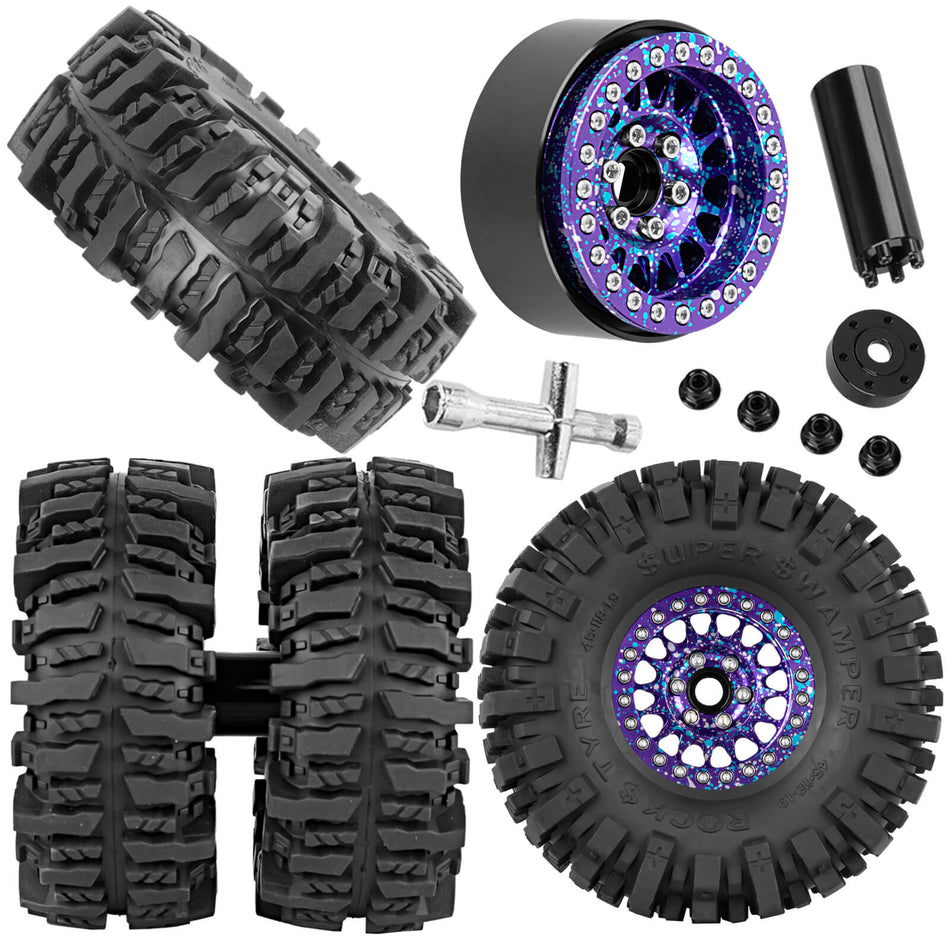 RC 1.9" Beadlock Wheels Tires for 1/10 Axial SCX10 90046 AXI03007 Traxxas TRX4 TRX6 VS4-10 Redcat Gen7 Gen8 MST CFX D90 RC Crawler Car