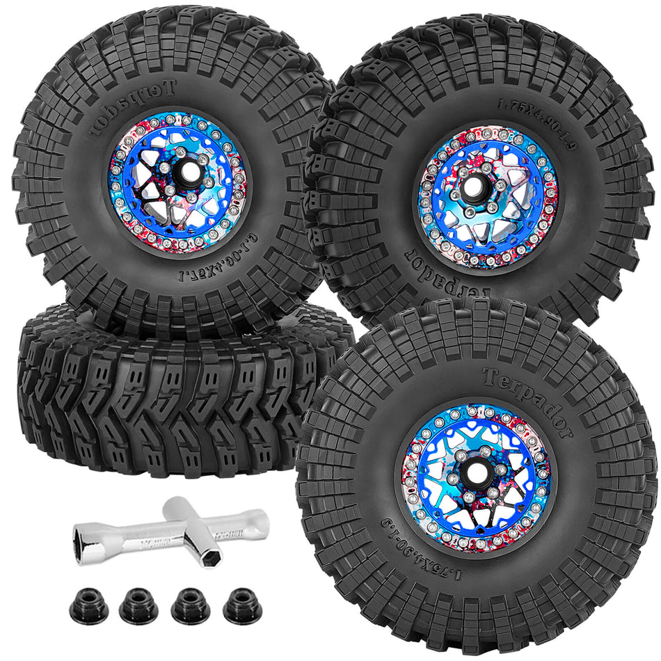 RC 1.9" Beadlock Wheel Tires Set 1.9 Beadlock Wheels and Tires for 1/10 Axial SCX10 90046 AXI03007 Traxxas TRX4 TRX6 VS4-10 Redcat Gen7 Gen8 MST CFX D90 RC Crawler Car