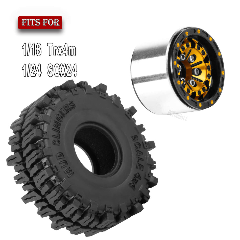 RC Aluminum (4PCS) 1.0 Wheel Rim Soft Rubber Tires for 1/18 1/24 Traxxas Trx4m Axial SCX24 RC Crawler Car