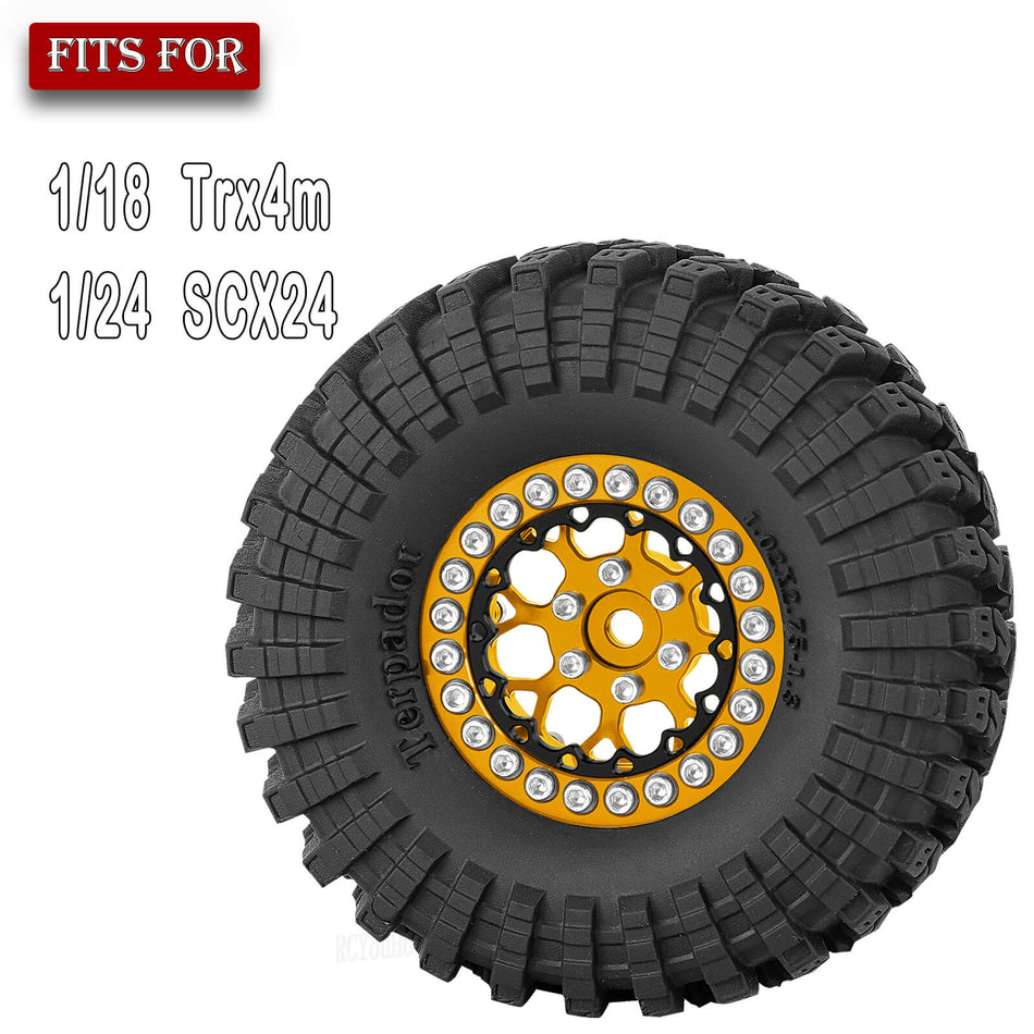 RCMYou RC 1.3 Beadlock Wheel Tires Set for 1/24 Axial SCX24 1/18 Traxxas TRX4M RC Crawler Car