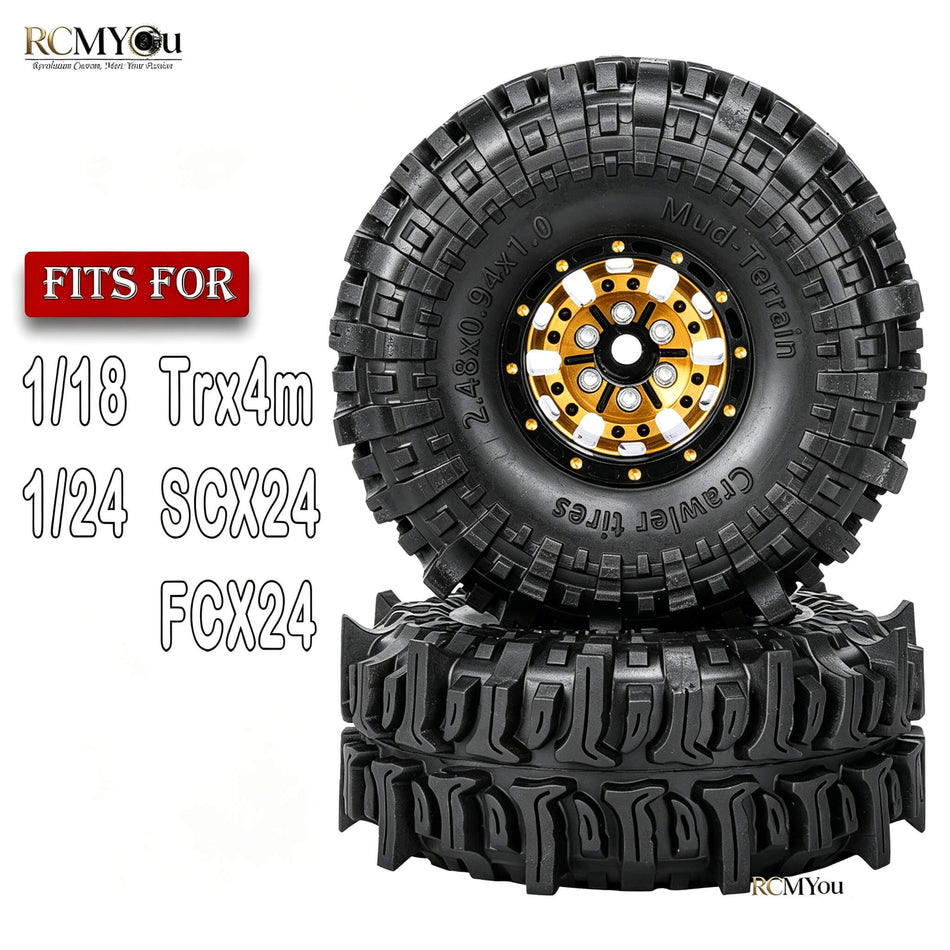 RC 1.0" Beadlock Wheel Tires Soft Rubber Tires for 1/18 1/24 Traxxas Trx4m Axial SCX24 RC Crawler Car