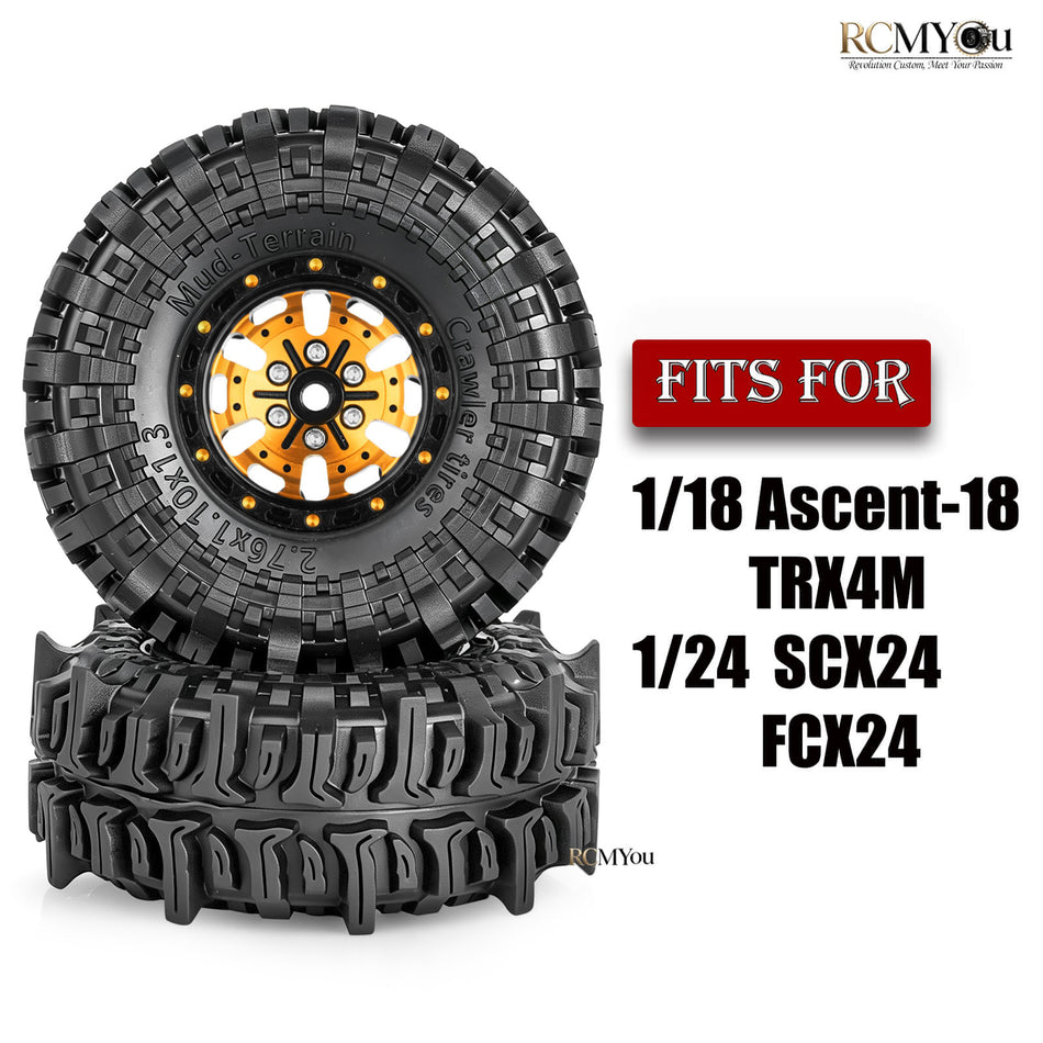 RCMYou RC 1.3" Beadlock Wheel Tires for 1/18 traxxas Trx4m redcat Ascent-18 1/24 axial SCX24 fms FCX24 RC Crawler Car
