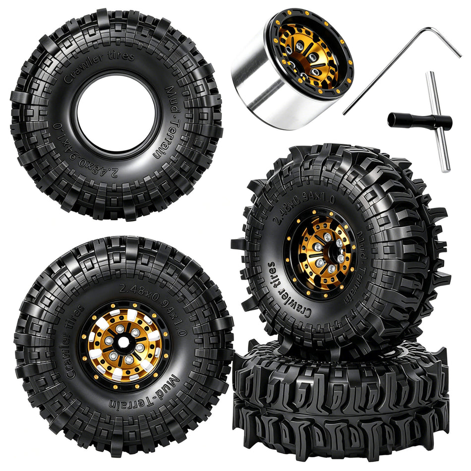 RC 1.0" Beadlock Wheel Tires Soft Rubber Tires for 1/18 1/24 Traxxas Trx4m Axial SCX24 RC Crawler Car