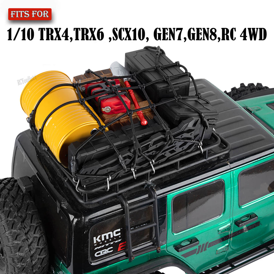 RC Decoration for 1/10 Traxxas Trx4 Trx6 Axial SCX10 Redcat GEN 7 8 Crawler Car,Luggage Net,Recovery Board,Fuel Tanks,Toolbox,Wood Box,Trailer Hook,Trailer Chain,Simulation Decorative Package