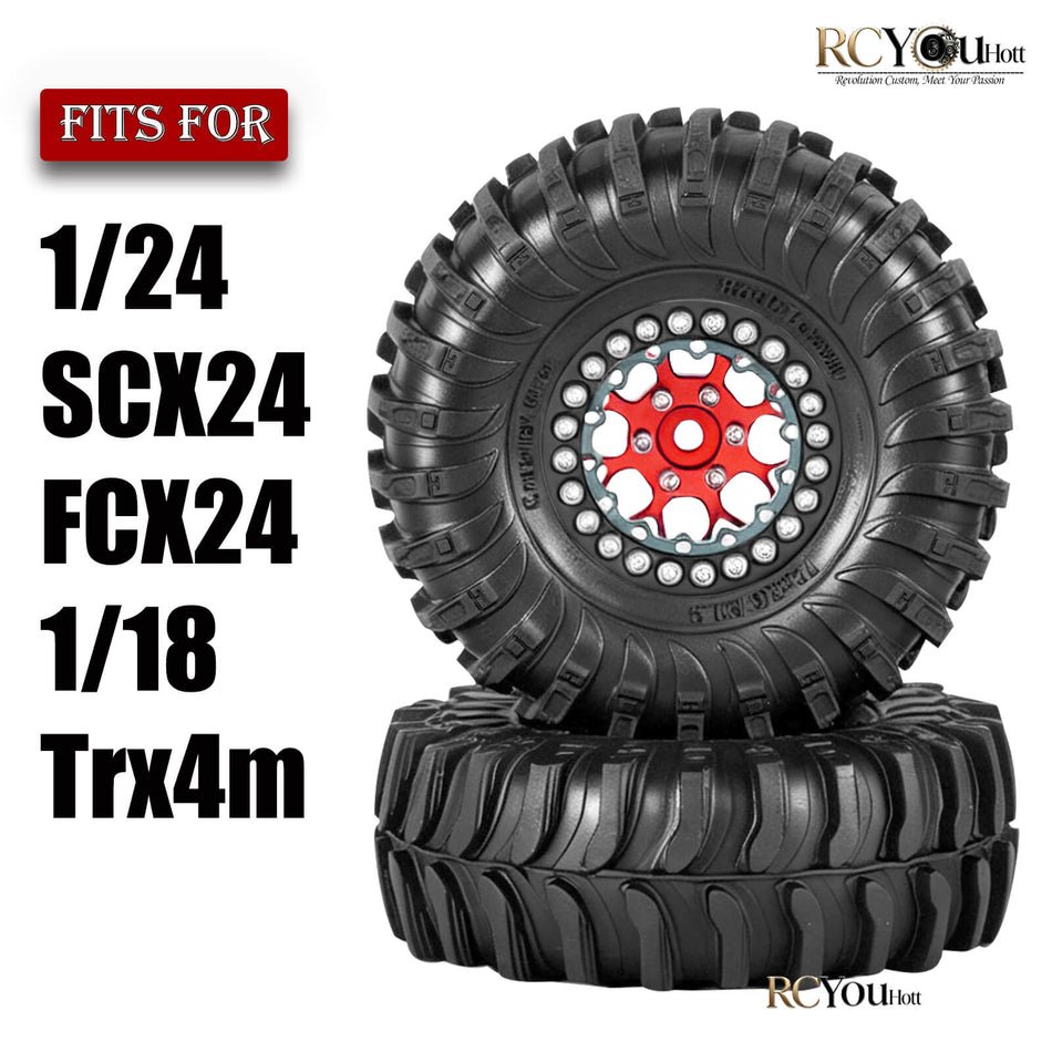 RC 1.3 Beadlock Wheel Tires&Aluminum Wheel Rim for 1/24 Axial SCX24 Fms FCX24,1/18 Traxxas TRX4M RC Crawler Car
