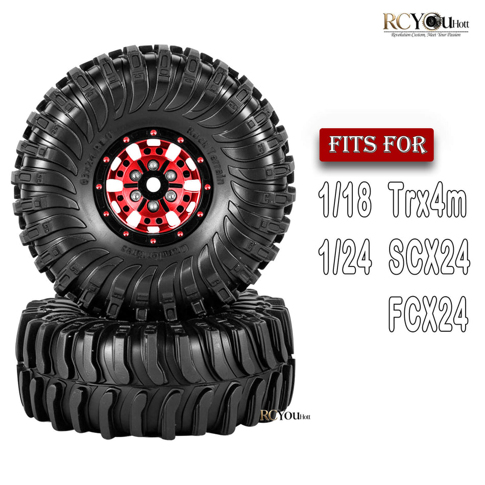 RC 1.3 Beadlock Wheel Tires&Aluminum Wheel Rim for 1/24 Axial SCX24 Fms FCX24,1/18 Traxxas TRX4M RC Crawler Car