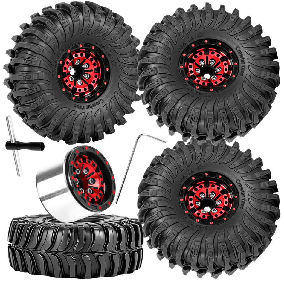 RC 1.3 Beadlock Wheel Tires&Aluminum Wheel Rim for 1/24 Axial SCX24 Fms FCX24,1/18 Traxxas TRX4M RC Crawler Car