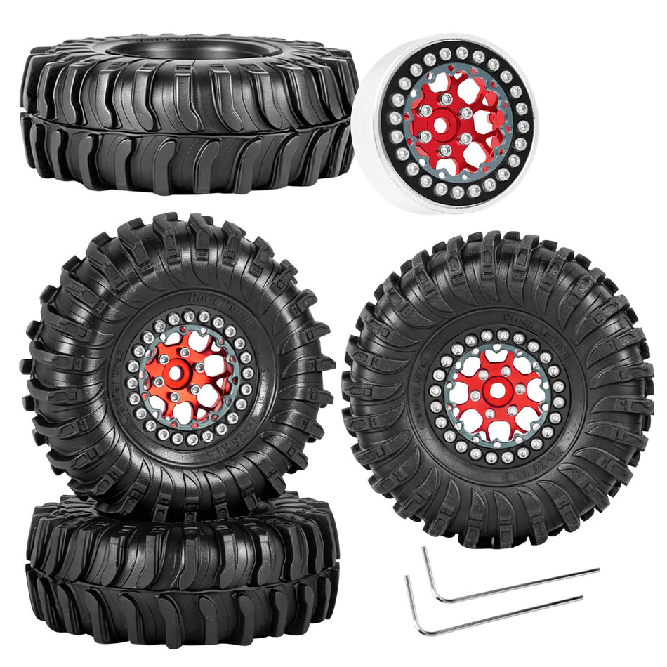 RC 1.3 Beadlock Wheel Tires&Aluminum Wheel Rim for 1/24 Axial SCX24 Fms FCX24,1/18 Traxxas TRX4M RC Crawler Car
