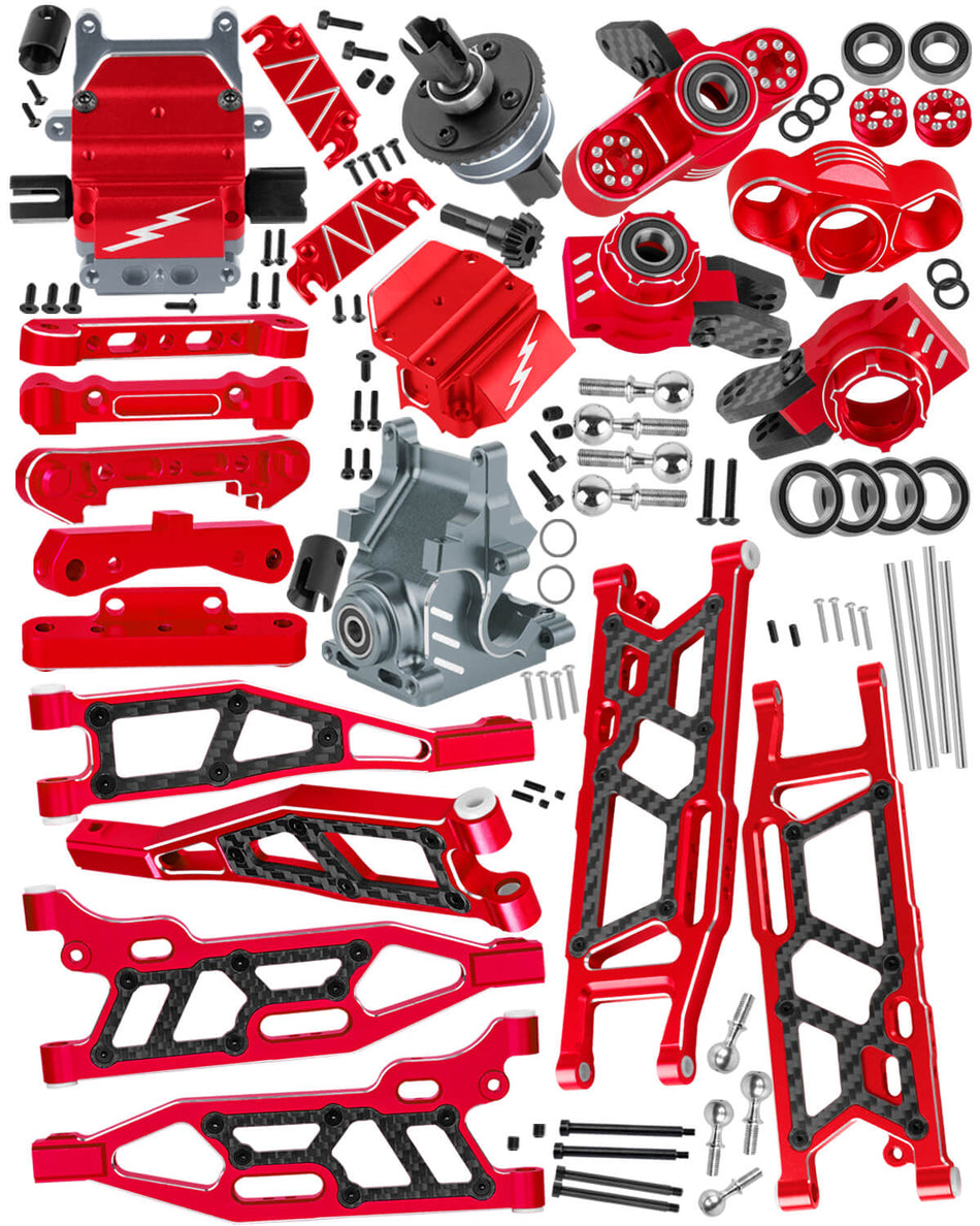 RCMYou RC A-Arms Mount&Gearbox Case w/43T/10T Diff Gear&Steering Blocks Hub Stub Axle Carriers Upgrades Part for 1/8 Arrma Kraton (Also for V4&V5)/Notorious/Outcast 6S BLX