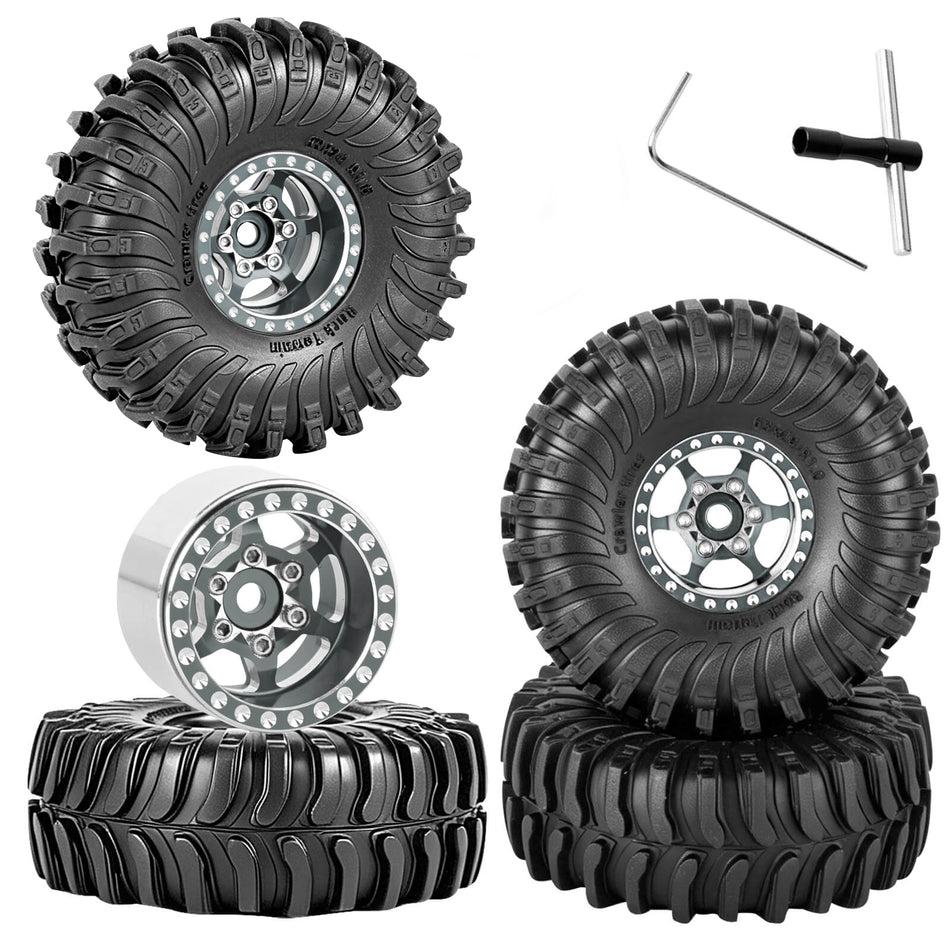 RC 1.0 Beadlock Wheels Tires Set for 1/24 Axial SCX24 Fms FCX24 1/18 Traxxas Trx4m RC Crawler Car