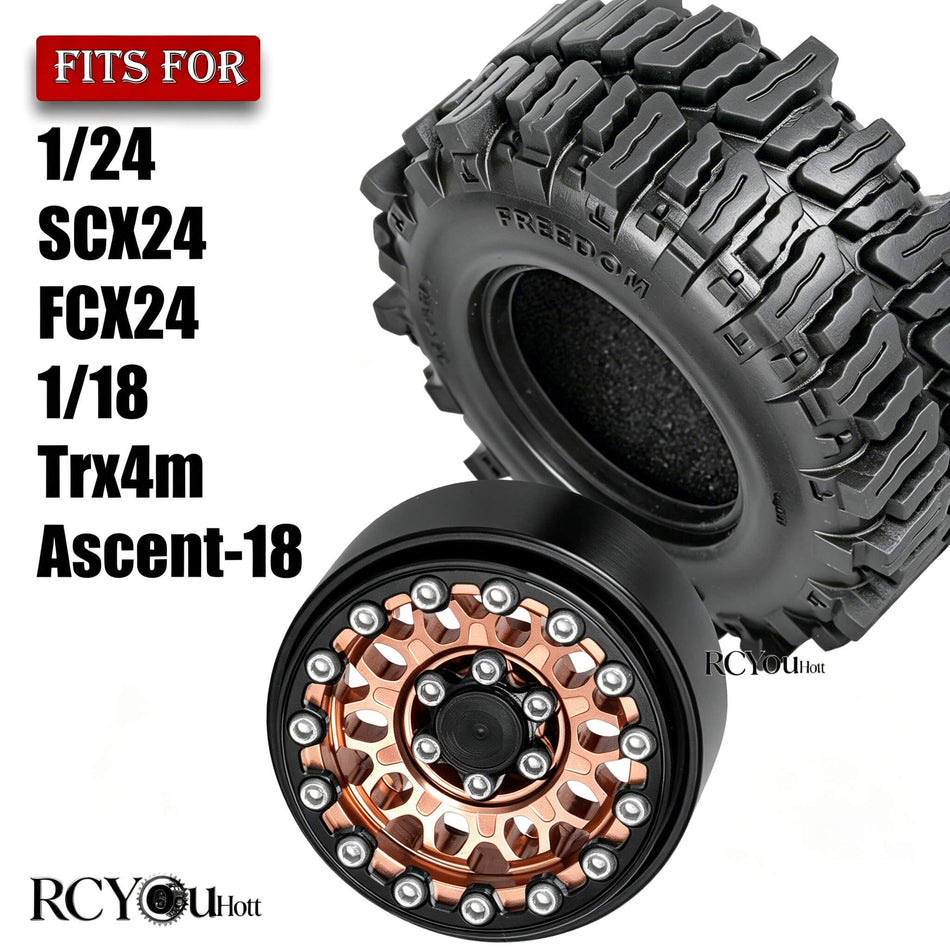 RC 1.3" Beadlock Wheel Tires Set for 1/24 Axial SCX24 Fms FCX24,1/18 traxxas Trx4m Ascent-18 RC Crawler Car