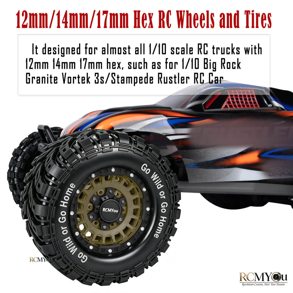 RCMYou Wheels Tires for traxxas arrma 1/10 Big Rock Granite Vortek 3s/Stampede Rustler,RC Truck Tires Wheel