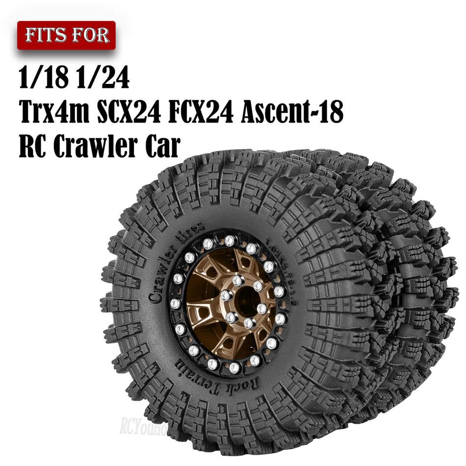 RC 1.3" Beadlock Tires Wheels for 1/18 1/24 Traxxas Trx4m Axial SCX24 FMS FCX24 Redcat Ascent-18 RC Crawler Car