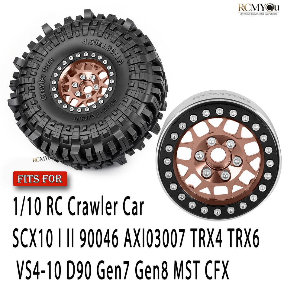RCMYou RC 1.9" Beadlock Wheels Tires Rim for 1/10 traxxas TRX4/6 axial SCX10 RC Crawler Car