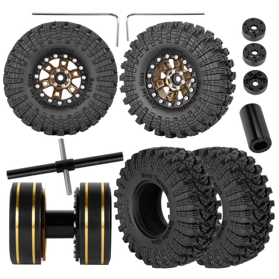RC 1.3" Beadlock Tires Wheels for 1/18 1/24 Traxxas Trx4m Axial SCX24 FMS FCX24 Redcat Ascent-18 RC Crawler Car