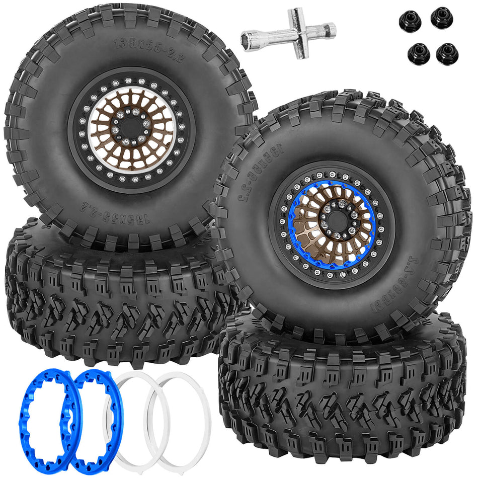 RC 2.2" Beadlock Wheel Tires Set for 1/10 RC Crawler Car,traxxas TRX6 TRX4 Axial SCX10 II III 90046 D90 Gen8 MST CFX VS4-10